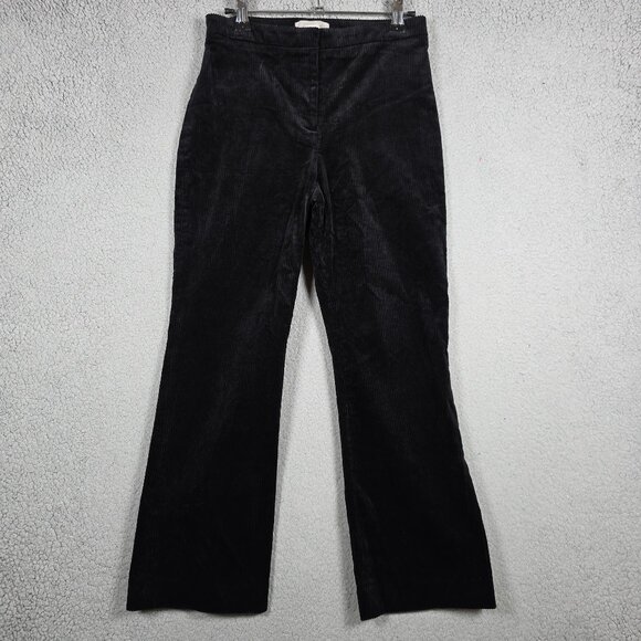H&M Pants Women Size 2 Black Corduroy Straight Cropped Mid Rise Wide Leg - Picture 1 of 10